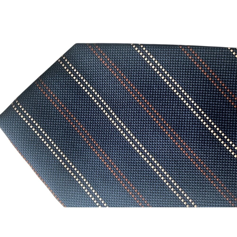 VOX Pure Silk Tie 59" Navy Blue With Yellow & Red Stripes Traditional Work - Picture 4 of 7